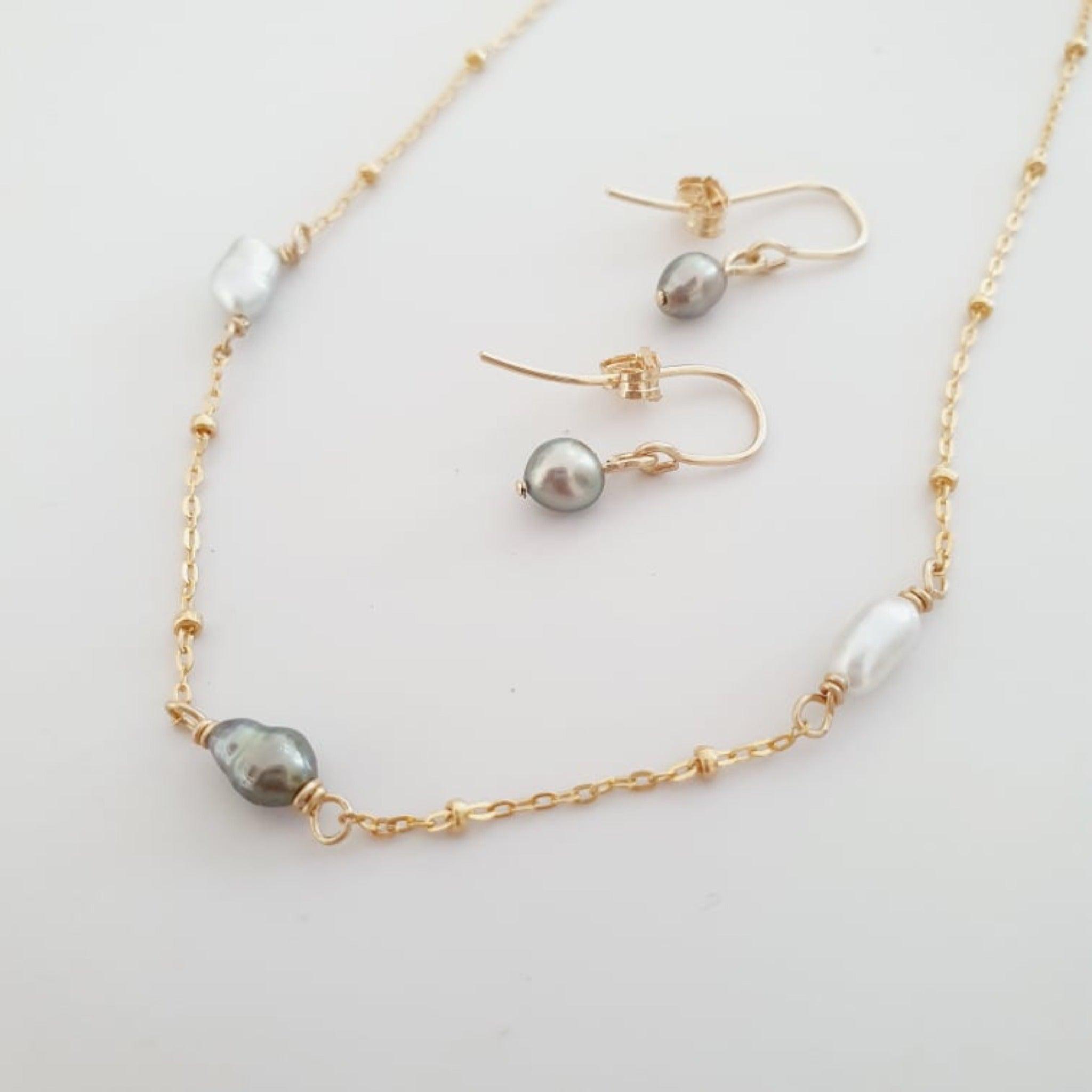 Keshi Pearl Necklace and Earring Set top