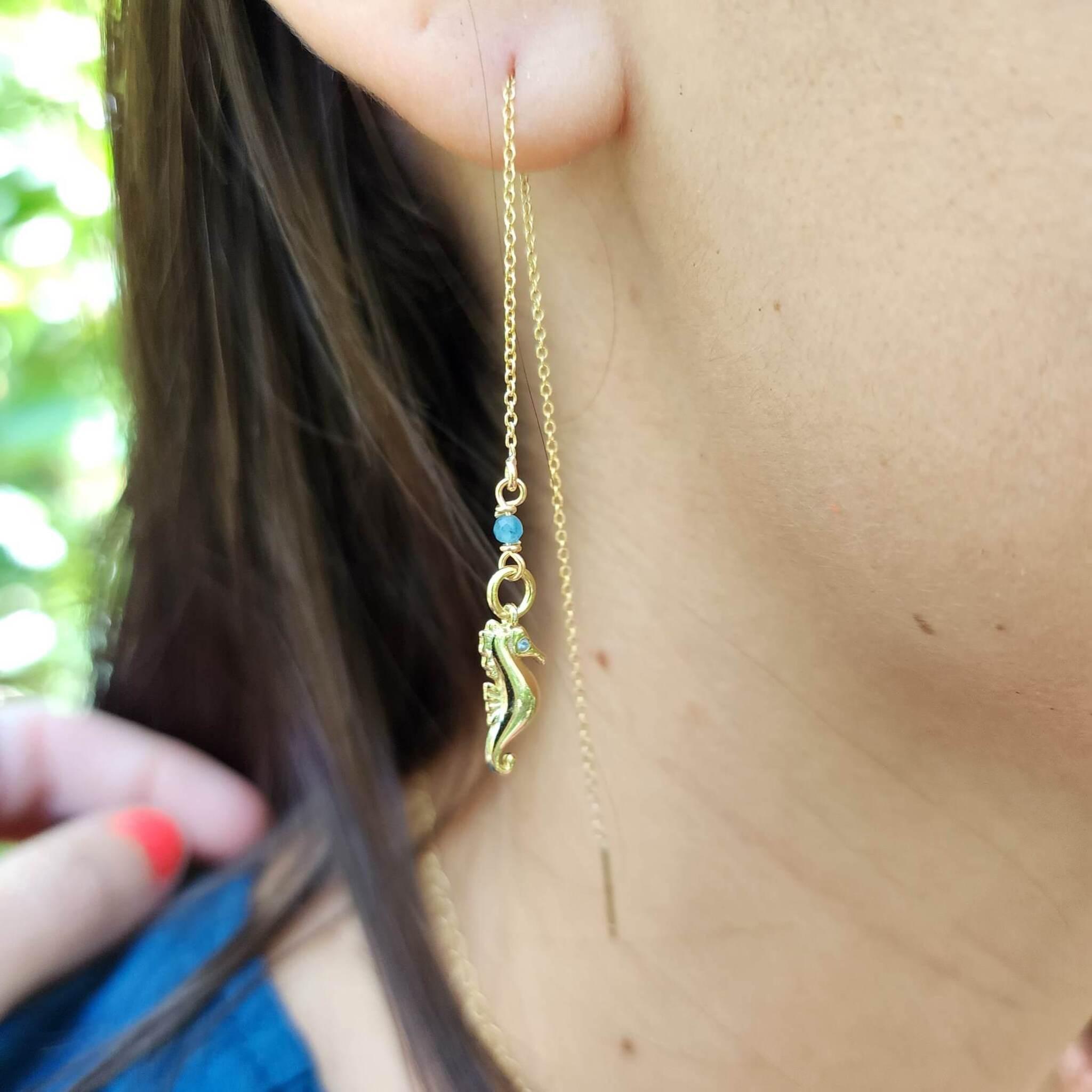 14k Solid Gold Long Chain Earring • Tiny Flower Drop Earring • Dangle Flower Chain Ear retailer Threader • Personalized Gift