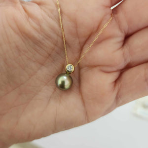 READY TO SHIP Civa Fiji Pearl Necklace with Diamond Set Pendant - 14k Solid Gold FJD$