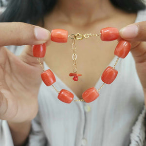 READY TO SHIP Coral Bead Bracelet - 14k Gold Fill FJD$