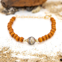 Load image into Gallery viewer, READY TO SHIP Wooden Bead Saltwater Pearl Bracelet in 14k Gold Fill - FJD$
