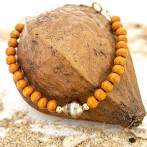 READY TO SHIP Wooden Bead Saltwater Pearl Bracelet in 14k Gold Fill - FJD$