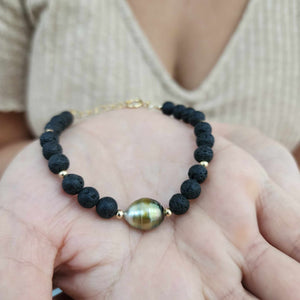 CONTACT US TO RECREATE THIS SOLD OUT STYLE Unisex Civa Fiji Pearl &  Lava Stone Bracelet - 14k Gold Fill FJD$