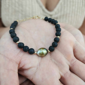 CONTACT US TO RECREATE THIS SOLD OUT STYLE Unisex Civa Fiji Pearl &  Lava Stone Bracelet - 14k Gold Fill FJD$