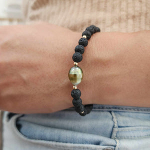 CONTACT US TO RECREATE THIS SOLD OUT STYLE Unisex Civa Fiji Pearl &  Lava Stone Bracelet - 14k Gold Fill FJD$