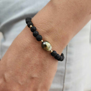 CONTACT US TO RECREATE THIS SOLD OUT STYLE Unisex Civa Fiji Pearl &  Lava Stone Bracelet - 14k Gold Fill FJD$