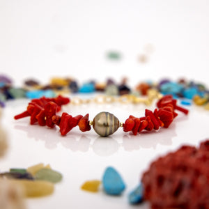 READY TO SHIP Civa Fiji Pearl Red Coral Bracelet - FJD$