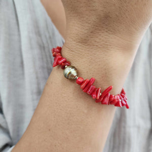 READY TO SHIP Civa Fiji Pearl Red Coral Bracelet - FJD$