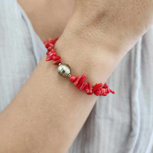 READY TO SHIP Civa Fiji Pearl Red Coral Bracelet - FJD$