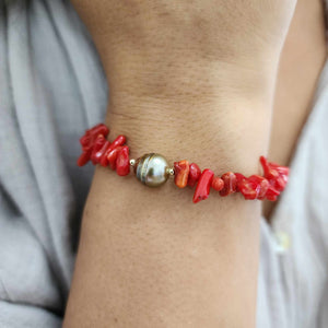 READY TO SHIP Civa Fiji Pearl Red Coral Bracelet - FJD$