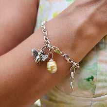 Load image into Gallery viewer, READY TO SHIP Civa Fiji Graded Pearl &amp; Honey Bee Charm Bracelet - 925 Sterling Silver FJD$
