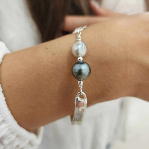 READY TO SHIP Civa Fiji Pearl Duo Organic Cast Bracelet - 925 Sterling Silver FJD$