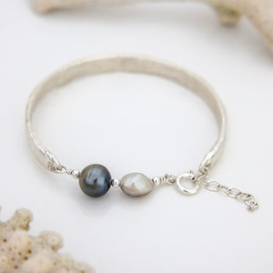 READY TO SHIP Civa Fiji Pearl Duo Organic Cast Bracelet - 925 Sterling Silver FJD$