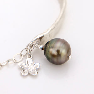 READY TO SHIP Civa Fiji Pearl Organic Cast Bracelet with Frangipani charm - 925 Sterling Silver FJD$