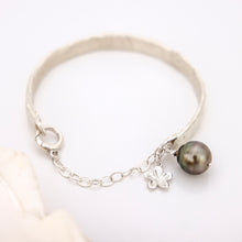 Load image into Gallery viewer, READY TO SHIP Civa Fiji Pearl Organic Cast Bracelet with Frangipani charm - 925 Sterling Silver FJD$
