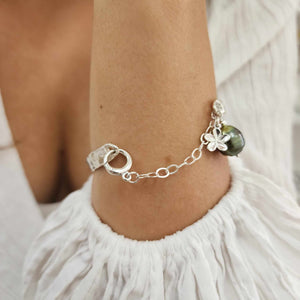 READY TO SHIP Civa Fiji Pearl Organic Cast Bracelet with Frangipani charm - 925 Sterling Silver FJD$