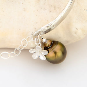 READY TO SHIP Civa Fiji Pearl Organic Cast Bracelet with Frangipani charm - 925 Sterling Silver FJD$