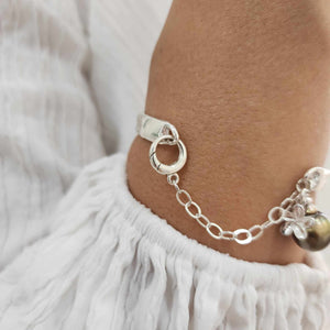 READY TO SHIP Civa Fiji Pearl Organic Cast Bracelet with Frangipani charm - 925 Sterling Silver FJD$