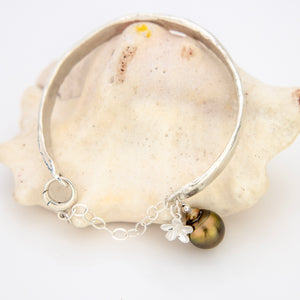 READY TO SHIP Civa Fiji Pearl Organic Cast Bracelet with Frangipani charm - 925 Sterling Silver FJD$