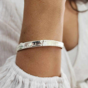 READY TO SHIP Civa Fiji Pearl Organic Cast Bracelet with Frangipani charm - 925 Sterling Silver FJD$