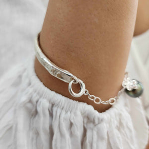 READY TO SHIP Civa Fiji Pearl Organic Cast Bracelet with Frangipani charm - 925 Sterling Silver FJD$