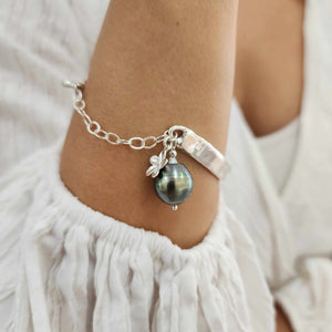 READY TO SHIP Civa Fiji Pearl Organic Cast Bracelet with Frangipani charm - 925 Sterling Silver FJD$