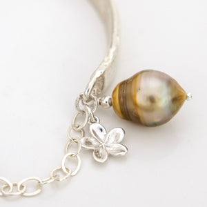 READY TO SHIP Civa Fiji Pearl Organic Cast Bracelet with Frangipani charm - 925 Sterling Silver FJD$