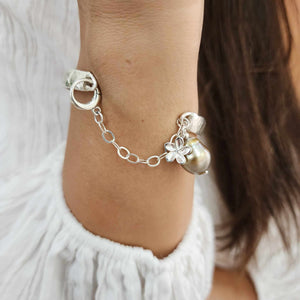 READY TO SHIP Civa Fiji Pearl Organic Cast Bracelet with Frangipani charm - 925 Sterling Silver FJD$