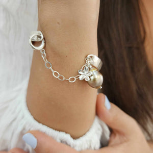 READY TO SHIP Civa Fiji Pearl Organic Cast Bracelet with Frangipani charm - 925 Sterling Silver FJD$