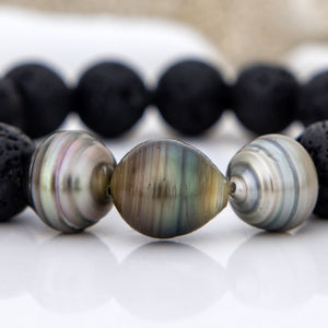 CONTACT US TO RECREATE THIS SOLD OUT STYLE Stretch Fiji Saltwater Pearl Trio & Lava Stone Bracelet FJD$