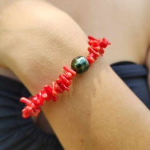 Load image into Gallery viewer, READY TO SHIP Civa Fiji Pearl Red Coral Stretch Bracelet - FJD$
