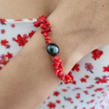 Load image into Gallery viewer, READY TO SHIP Civa Fiji Pearl Red Coral Stretch Bracelet - FJD$
