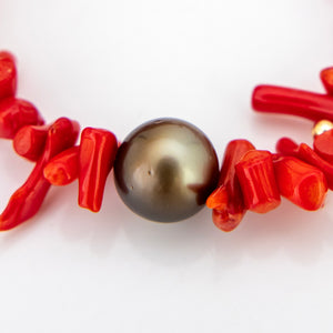 READY TO SHIP Civa Fiji Pearl Red Coral Stretch Bracelet - FJD$