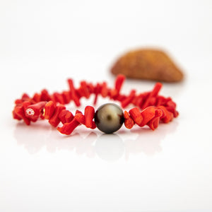 READY TO SHIP Civa Fiji Pearl Red Coral Stretch Bracelet - FJD$