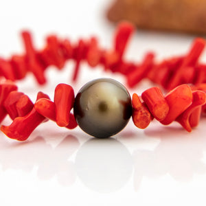 READY TO SHIP Civa Fiji Pearl Red Coral Stretch Bracelet - FJD$