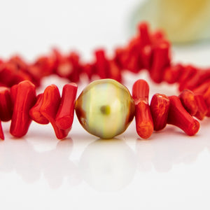 READY TO SHIP Civa Fiji Pearl Red Coral Stretch Bracelet - FJD$