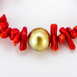 READY TO SHIP Civa Fiji Pearl Red Coral Stretch Bracelet - FJD$