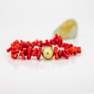 READY TO SHIP Civa Fiji Pearl Red Coral Stretch Bracelet - FJD$