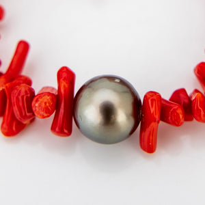 READY TO SHIP Civa Fiji Pearl Red Coral Stretch Bracelet - FJD$