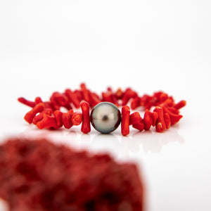 READY TO SHIP Civa Fiji Pearl Red Coral Stretch Bracelet - FJD$