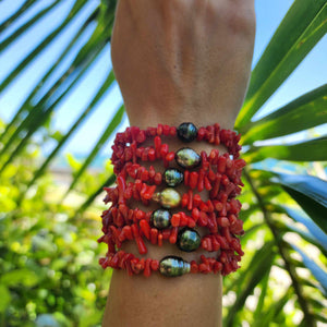 READY TO SHIP Civa Fiji Pearl Red Coral Stretch Bracelet - FJD$