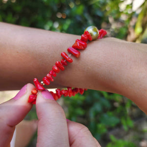 READY TO SHIP Civa Fiji Pearl Red Coral Stretch Bracelet - FJD$