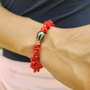 READY TO SHIP Civa Fiji Pearl Red Coral Stretch Bracelet - FJD$