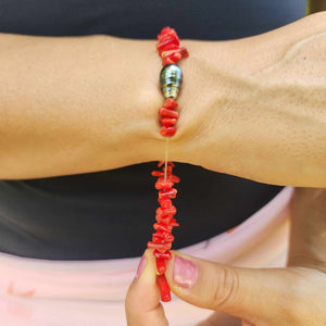 READY TO SHIP Civa Fiji Pearl Red Coral Stretch Bracelet - FJD$