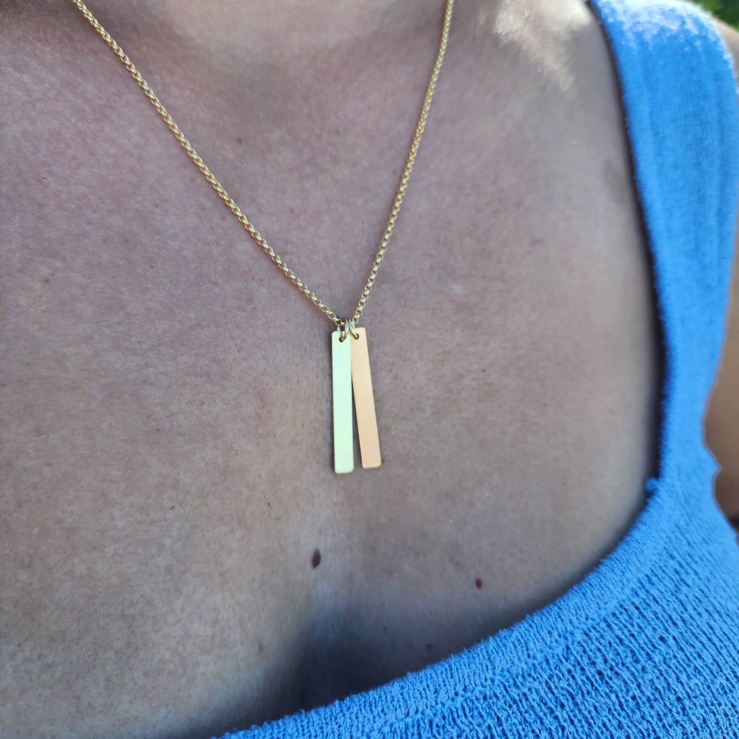 CUSTOM ENGRAVABLE Double Bar Necklace  - 14k Gold Fill FJD$