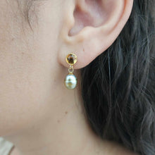 Load image into Gallery viewer, READY TO SHIP Citrine &amp; Fiji Keshi Pearl Stud Earrings - 14k Gold Fill FJD$
