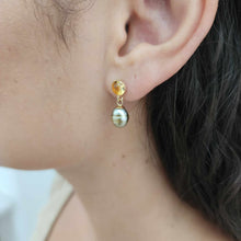 Load image into Gallery viewer, READY TO SHIP Citrine &amp; Fiji Keshi Pearl Stud Earrings - 14k Gold Fill FJD$
