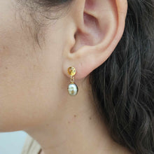 Load image into Gallery viewer, READY TO SHIP Citrine &amp; Fiji Keshi Pearl Stud Earrings - 14k Gold Fill FJD$
