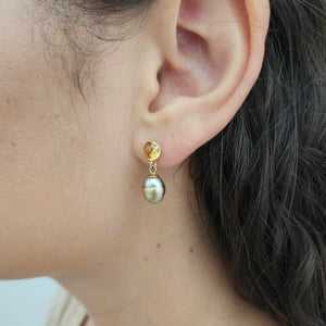 READY TO SHIP Citrine & Fiji Keshi Pearl Stud Earrings - 14k Gold Fill FJD$