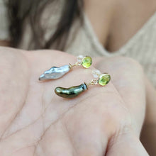 Load image into Gallery viewer, READY TO SHIP Peridot &amp; Fiji Keshi Pearl Stud Earrings - 14k Gold Fill FJD$
